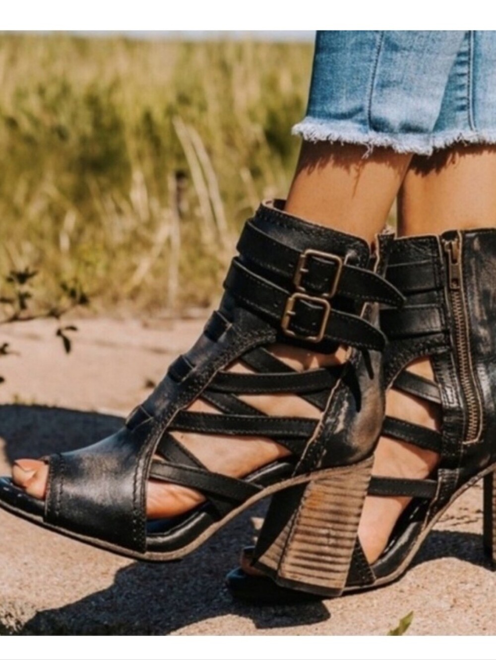 NWOB Freebird By Steven Tiara Black Distressed Leather Heels Size 10 Cottagecore